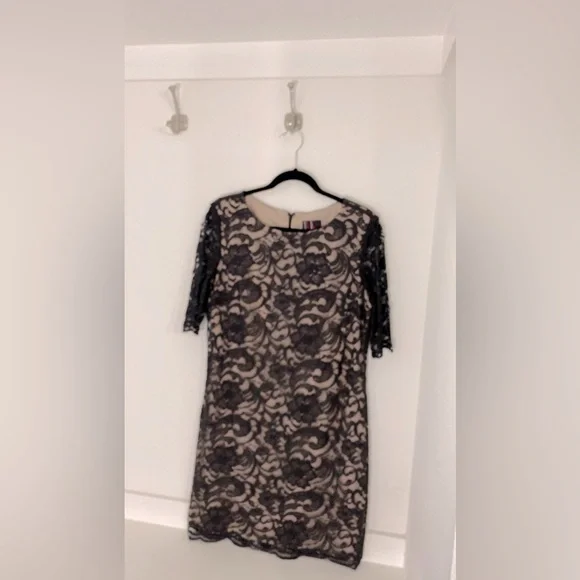 R&K Black Lace Dress with Nude underlay. Size 14. - Picture 2 of 8